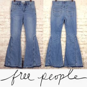 Free People HighRise Leg Insert Raw Hem Flare Jean